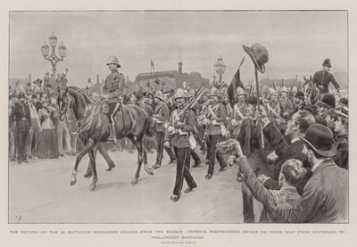 Le retour du 1er bataillon des gardes grenadiers du Soudan, traversant le pont de Westminster en route de Waterloo aux Wellington Barracks - Frank Dadd